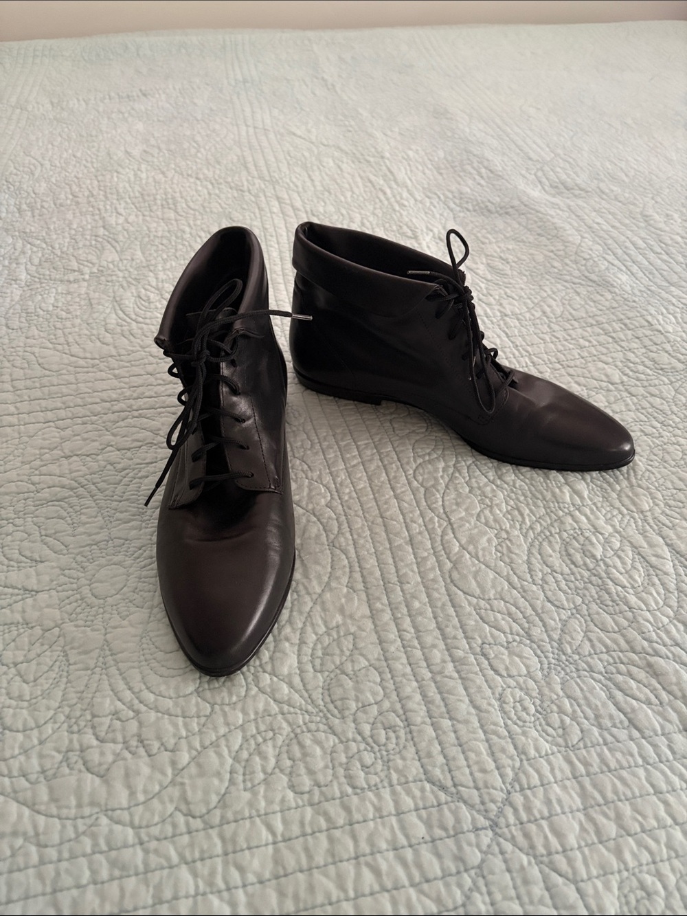 Maripe Black Leather Lace-Up Ankle Booties